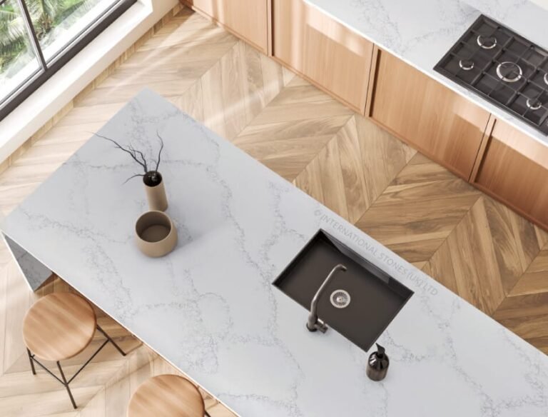 iStones Argenti quartz worktop island supplied by CGM Cumbria Granite
