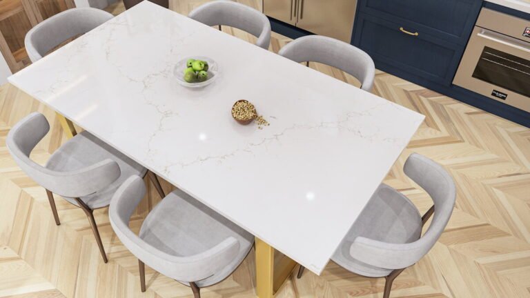 Silestone Amber quartz worktop as kitchen table supplied by CGM Cumbria Granite