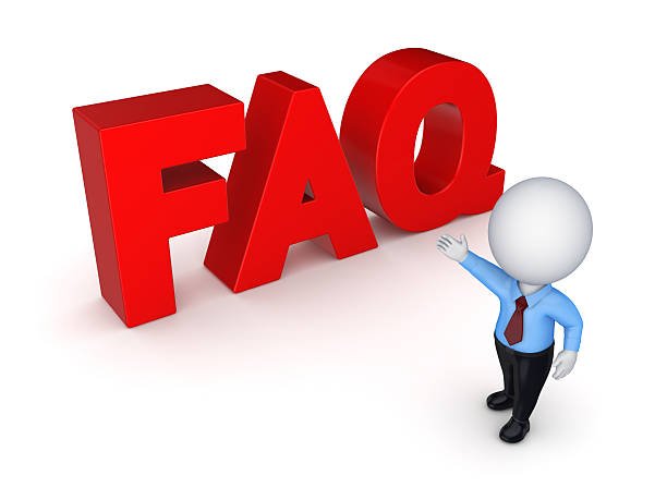 FAQ graphic with 3D red letters and cartoon figure pointing towards them